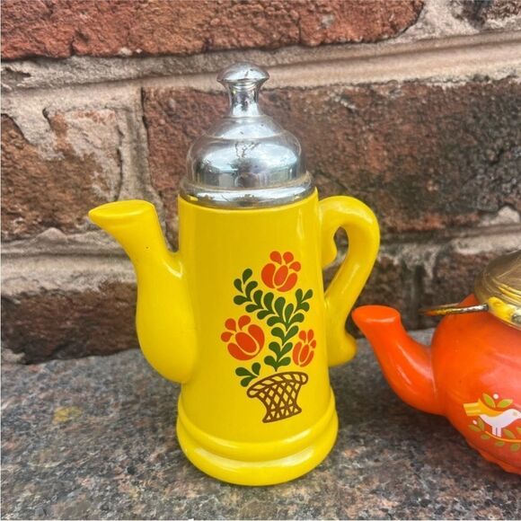Vintage Orange and Yellow Tea Pot and Coffee Carafe Bath Oil Bottles - Picture 2 of 10